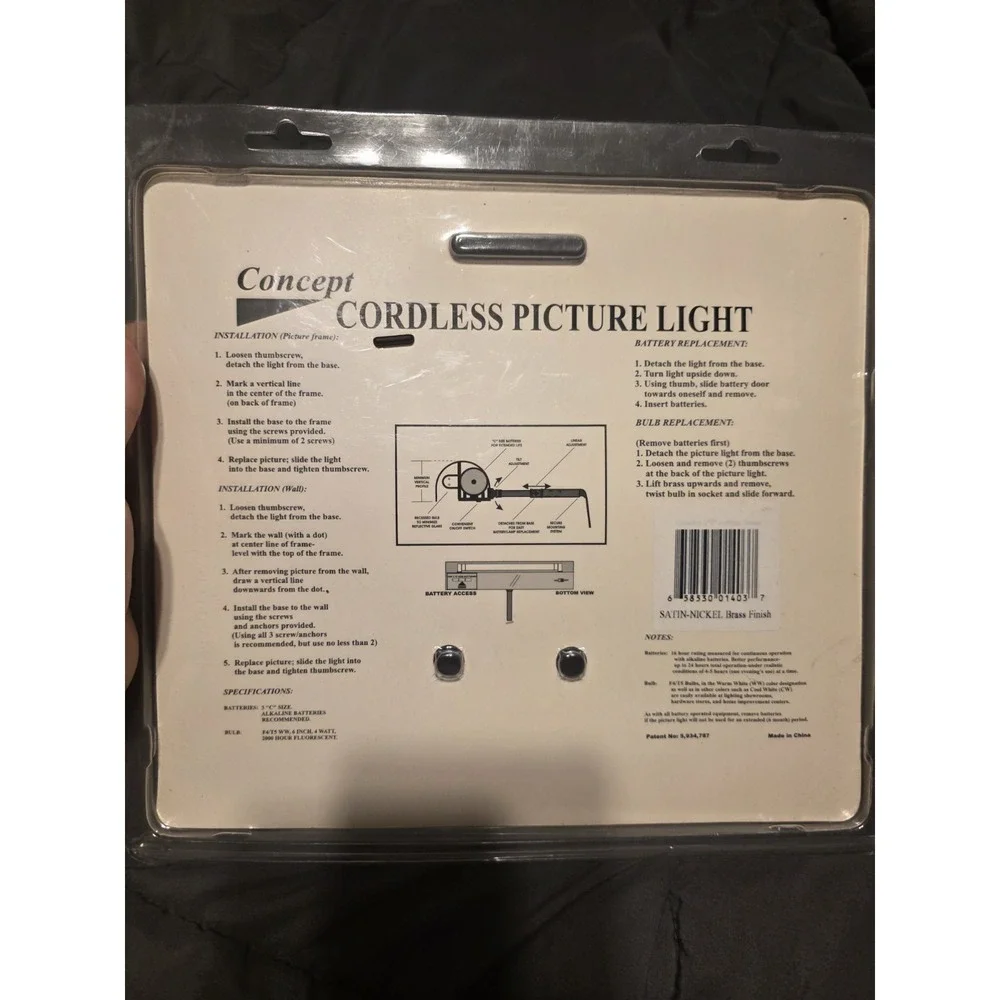 Concept Cordless Picture Light Satin Nickel Slimline New Sealed No Wires
